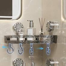 Estantería triangular para baño, estantería de almacenamiento para baño, organizador de estantería para baño, toallero sin taladrar - transparente - Ver 7