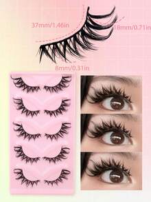 5 Pairs Fox-Inspired Wet-Look Flared Winged Fluffy Curled DD Curl Wispy Lightweight False Eyelashes, European And American Style Big Eyes - View 4