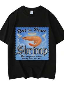 Funny "Rest In Peace, Shrimp" Meme T-Shirts For Men And Women, Summer Clothes, Short Sleeve T-Shirts, Casual Style, Urban Fashion. - 形狀 - 查看 1