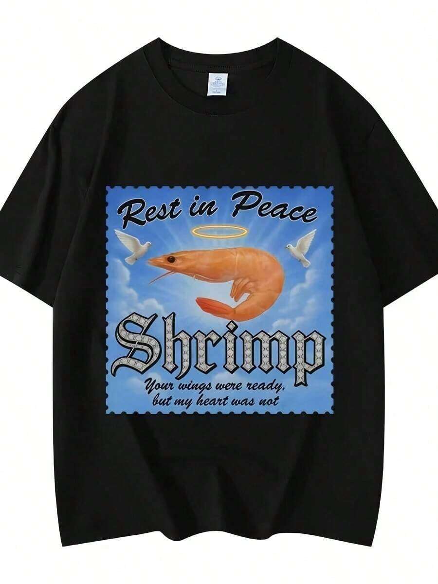 Funny "Rest In Peace, Shrimp" Meme T-Shirts For Men And Women, Summer Clothes, Short Sleeve T-Shirts, Casual Style, Urban Fashion. - 形狀 - 查看 1