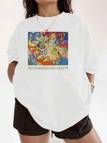 Colorful Illustration Of A Fun Tea Party With Cheerful Characters, Floating Cups, And A Magical Atmosphere That Conveys Positive Energy And Joy-Perfect For Lovers Of Fantasy. Comfortable And Casual Women's T-Shirt - 白色 - 查看 1