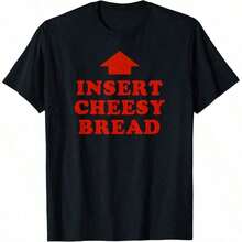 -Shirt Featuring Red INSERT CHEESY BREAD Lettering And Red Design - Black - View 1