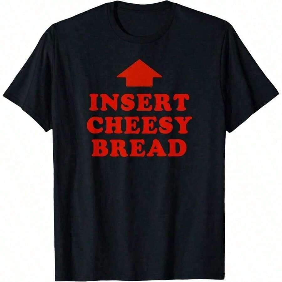 -Shirt Featuring Red INSERT CHEESY BREAD Lettering And Red Design - Black - View 1
