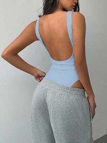 Body informal de unicolor sin espalda para mujer - Celeste - Ver 1