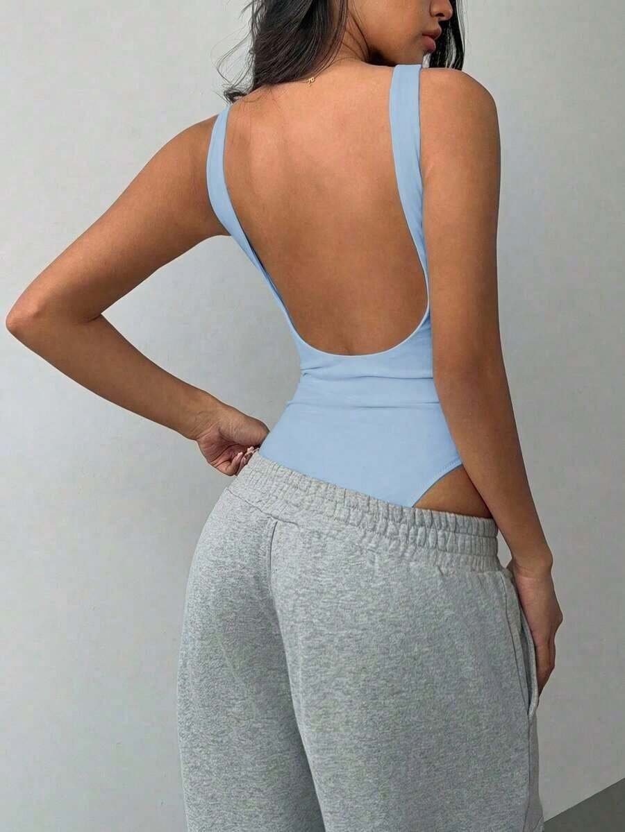 Body informal de unicolor sin espalda para mujer - Celeste - Ver 1