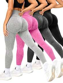 sin costuras de cintura alta de unicolor para uso diario, fitness y yoga para mujeres - Multicolor 7 - Ver 3