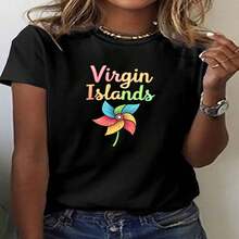 One Piece, A Classic And Versatile Pure Cotton Short-Sleeved T-Shirt, Suitable For Any Season. For Women, Featuring A Lively Windmill Motif, A Modern And Elegant Style. - 黑色 - 查看 2
