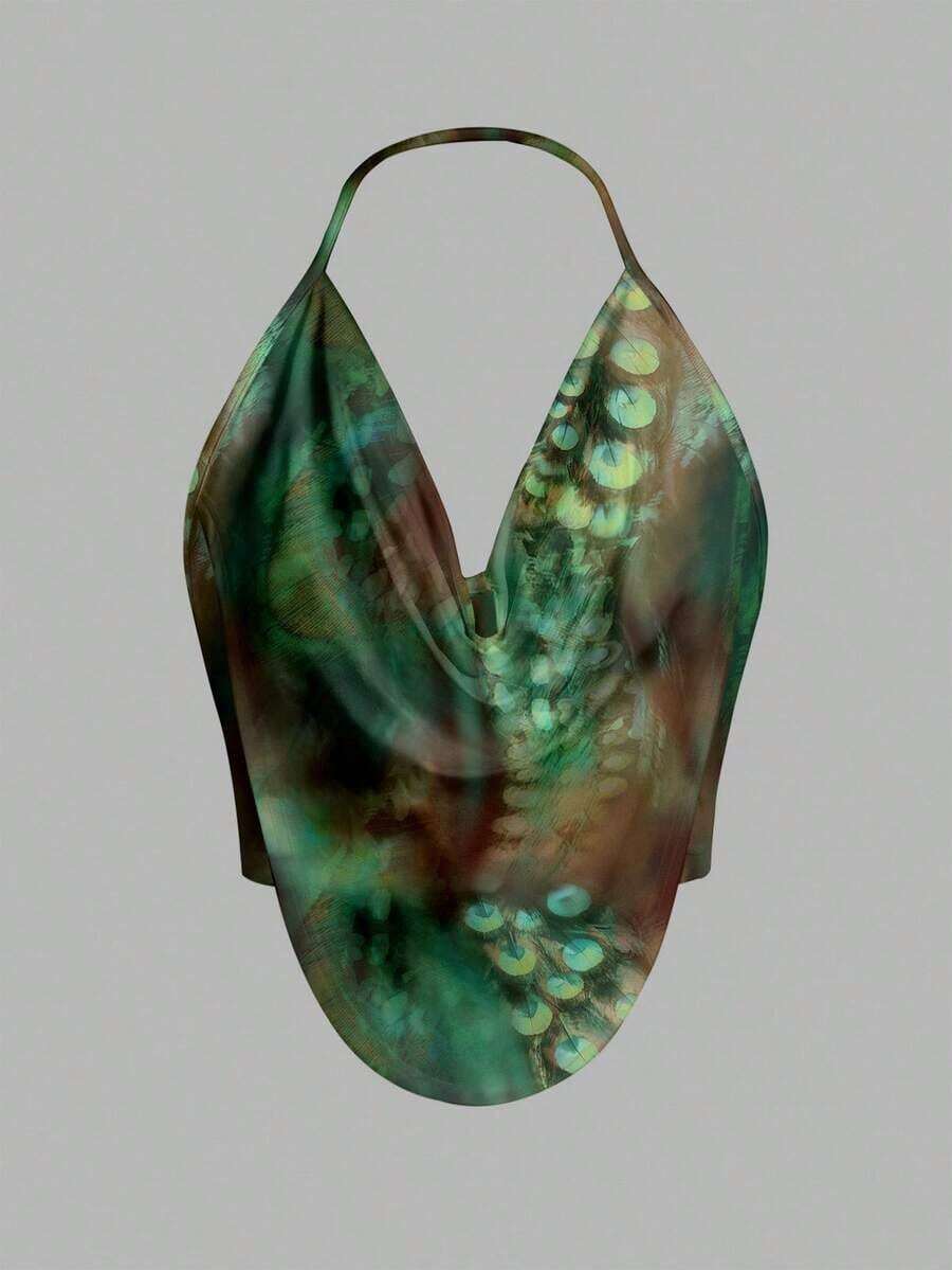 Top de tirantes minimalista y casual con elegante estampado floral y efecto tie-dye, adecuado para verano, salidas, playa, vacaciones, festivales de música, bodas, cumpleaños, fiestas, carnavales, chic - Multicolor - Ver 1