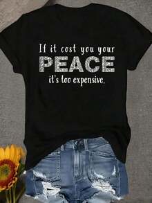 1 Piece. If It Makes You Lose Your Composure, Then It's Too Expensive. Women's Regular Short Sleeve T-Shirt - Fun Cartoon Print, Crew Neck, Casual And Versatile - Machine Washable, Fashionable Women's Clothing, Simple And Clean Style, Versatile For Everyday Wear, Comfortable And Breathable, 180g Pure Cotton Fabric 100% Cotton. - 黑色 - 查看 1