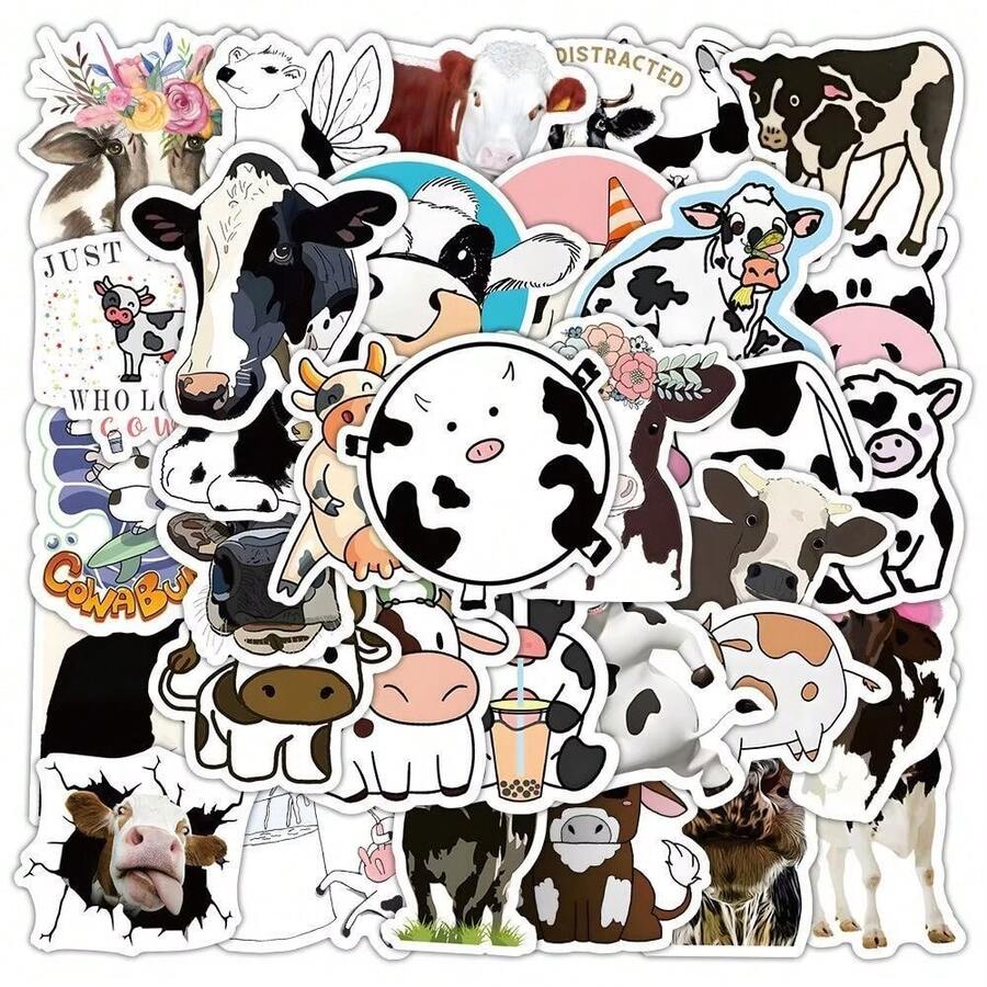 60pcs Spotted Cow Stickers, Cute Animal High-Quality Creative Decorative Stickers For Scrapbooking, Planner, Desktop School Supplies - A - View 1