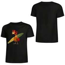 Chicken Joe Graphic T-Shirt - Unisex, Casual Crew Neck, Rooster And Corn Design, Black, Perfect For Men, Women And Friends, Comfortable Fit For All Seasons - 黑色 - 查看 6