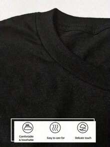 1 pieza Camiseta de gimnasio para mujer, divertida, estilo vintage, holgada, cómoda, estilo urbano, estampado, cuello redondo, informal, transpirable, para uso diario, verano 2026, para mujeres, hombres, unisex, 180g, 100% algodón. - Negro - Ver 5