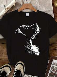 100% cotton Camiseta Retro con Diseño de Golden Retriever - Manga Corta Casual de Cuello Redondo, Lavable a Máquina - para Primavera y Verano - Negro - Ver 1