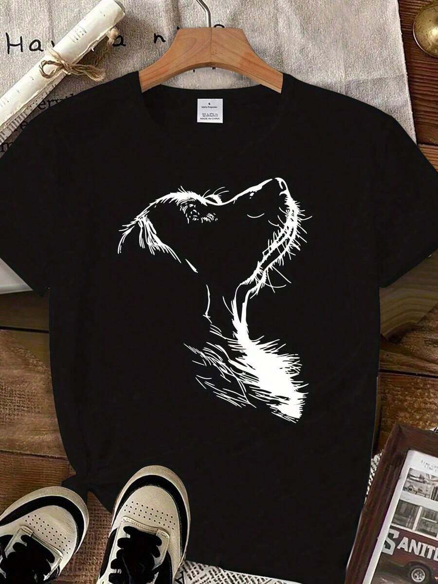100% cotton Camiseta Retro con Diseño de Golden Retriever - Manga Corta Casual de Cuello Redondo, Lavable a Máquina - para Primavera y Verano - Negro - Ver 1