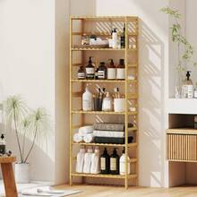 6-Tier Bamboo Wood Bookshelf, Adjustable Shelves, Freestanding Storage Rack, Natural Wood. - 原竹色 - 查看 2