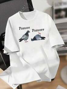 Camiseta de manga corta con estampado de letras estilo graffiti y diseño de marca moderna de estilo americano con temática de palomas, unisex, para parejas, estilo urbano. - Blanco - Ver 12
