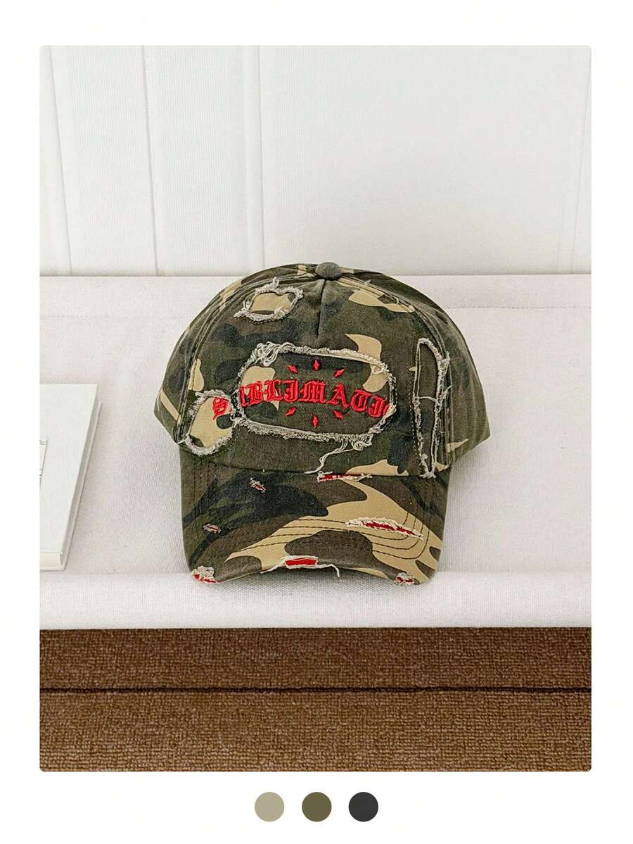 Soft-Top Retro Y2K Camouflage Baseball Cap, Outdoor Sun Hat With 3D Embroidery, Vintage Distressed Deep Crown Snapback Cap For Women, Street Hip Hop Fashion Baseball Hat For Spring/Summer