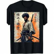African Samurai Graphic T-Shirt | Premium 180g Heavyweight Cotton T-Shirt | Retro African American Bushido Warrior Clothing | Soft And Breathable Top With Japanese Katana Culture Design | Street Fashion Gift For Men And Women PYAW - 黑色 - 查看 10