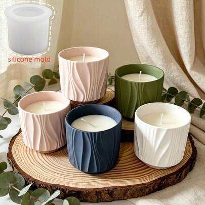 1pc Handmade Plaster Cement Candle Holder Silicone Mold, Ripple Storage Jar Creative Decor Plaster Mold, Succulent Planter Pot Mold, Reusable