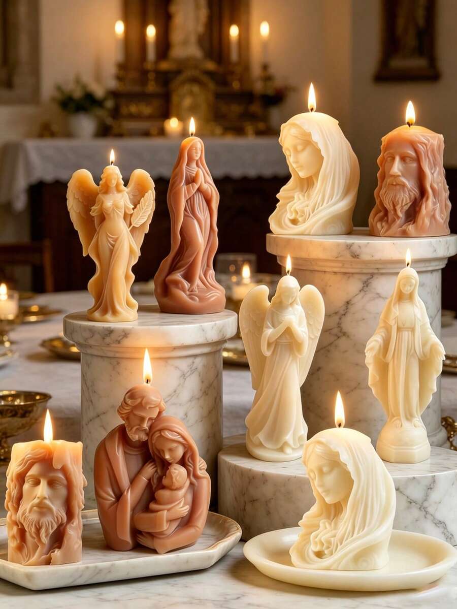 1PC Religious Figure Silicone Candle Mold, Virgin Mary & Jesus Statue Mold For DIY Candle, Gypsum, Clay & Cement Craft, Perfect For Church, Home Altar & Commercial Handmade Use - A - View 1
