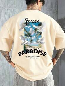 Fractyr Men's Fashionable Printed Loose Fit Short Sleeve T-Shirt | Exquisite Design | Racing Car And Cherry Blossom Print | Summer Essential | Easy To Match, Show Off Your Style - 杏子 2 - 查看 2