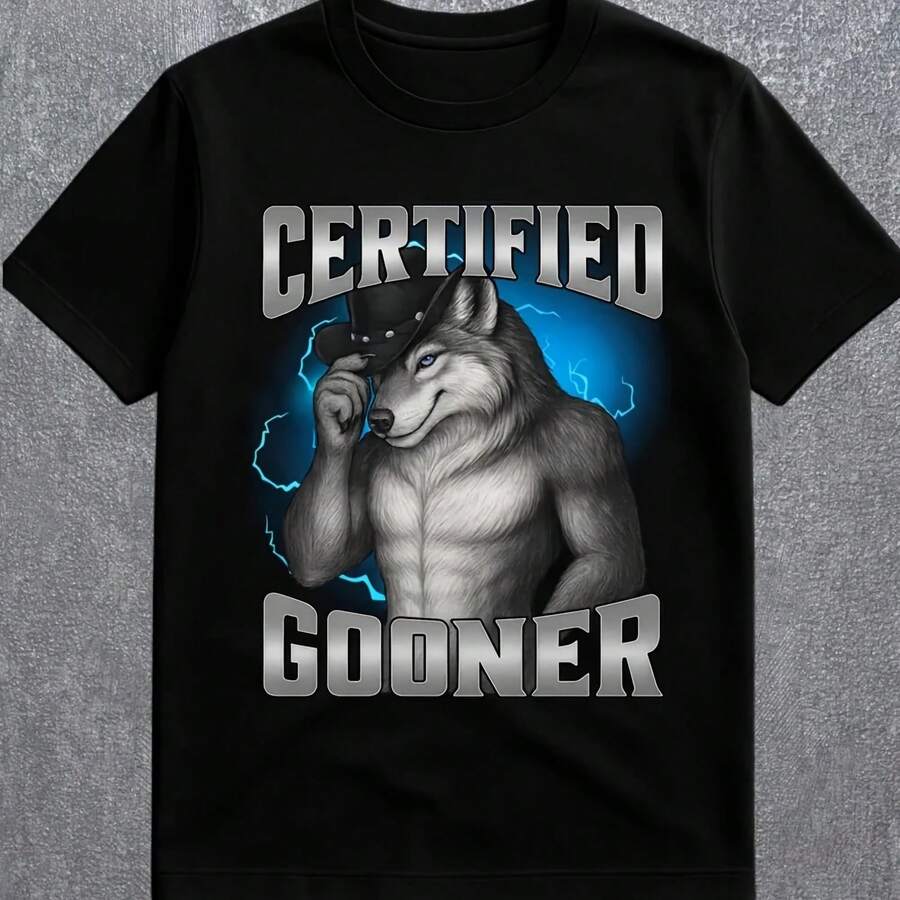 Men's Gooner Wolf Meme Certified T-Shirt, Dark Humor Unisex Oversized T-Shirt For Women, Gen Z Cotton Short Sleeve Casual Streetwear - 款式 - 查看 1