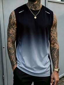 Men's Gradient Sports Tank Top, Summer Street Sports Versatile Sleeveless Fitness Running Vest - Grey - View 3