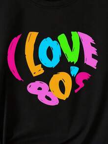 Plus Size Women's T-Shirt - Stretch Graphic T-Shirt With LOVE Lettering In Neon Pink And Yellow - Casual And Machine Washable Top, One Size, For All Seasons - Black - View 4