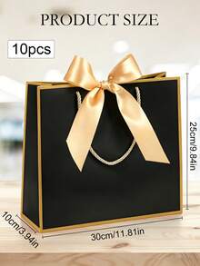 2/5/10 Túi Quà Cảm Ơn Có Tay Cầm 11.02 X 7.87 X 3.94'' Túi Quà Chào Mừng Trang Trọng Có Nơ Ruy Băng Thích Hợp Cho Đám Cưới, Lễ Tốt Nghiệp, Phù Dâu, Tiệc Em Bé, Sinh Nhật, Tân Gia (Đen, Vàng) - Túi quà tặng nơ đen và vàng - Xem 12