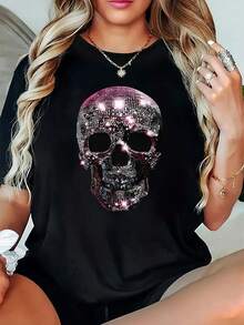 Plus Size Women's Short-Sleeve Crew Neck T-Shirt, Women's Short-Sleeve Crew Neck T-Shirt - Casual Blouse Made Of Slightly Stretchy, Machine-Washable, Spring, Summer, And Autumn Top For Everyday Wear - Comfortable And Versatile Short-Sleeve T-Shirt For Women, 100% Cotton - 黑色 - 查看 1