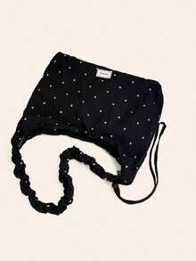 Spring New Fresh Floral Pleated Large Capacity Shoulder Bag, Korean Casual Tote Bag For Women - Black - View 7