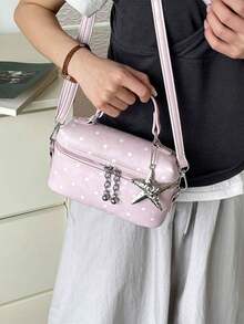 1 buah Tas Tangan Dekorasi Motif Polkadot Warna Solid Musim Panas Baru, Bahan PU Berbintik Lucu Modis dengan Aksesori Liontin Bintang, Tas Selempang, Dompet Ponsel Mini Ringan Multifungsi, Cocok untuk Penggunaan Sehari-hari dan Bepergian - Berwarna merah muda - View 6