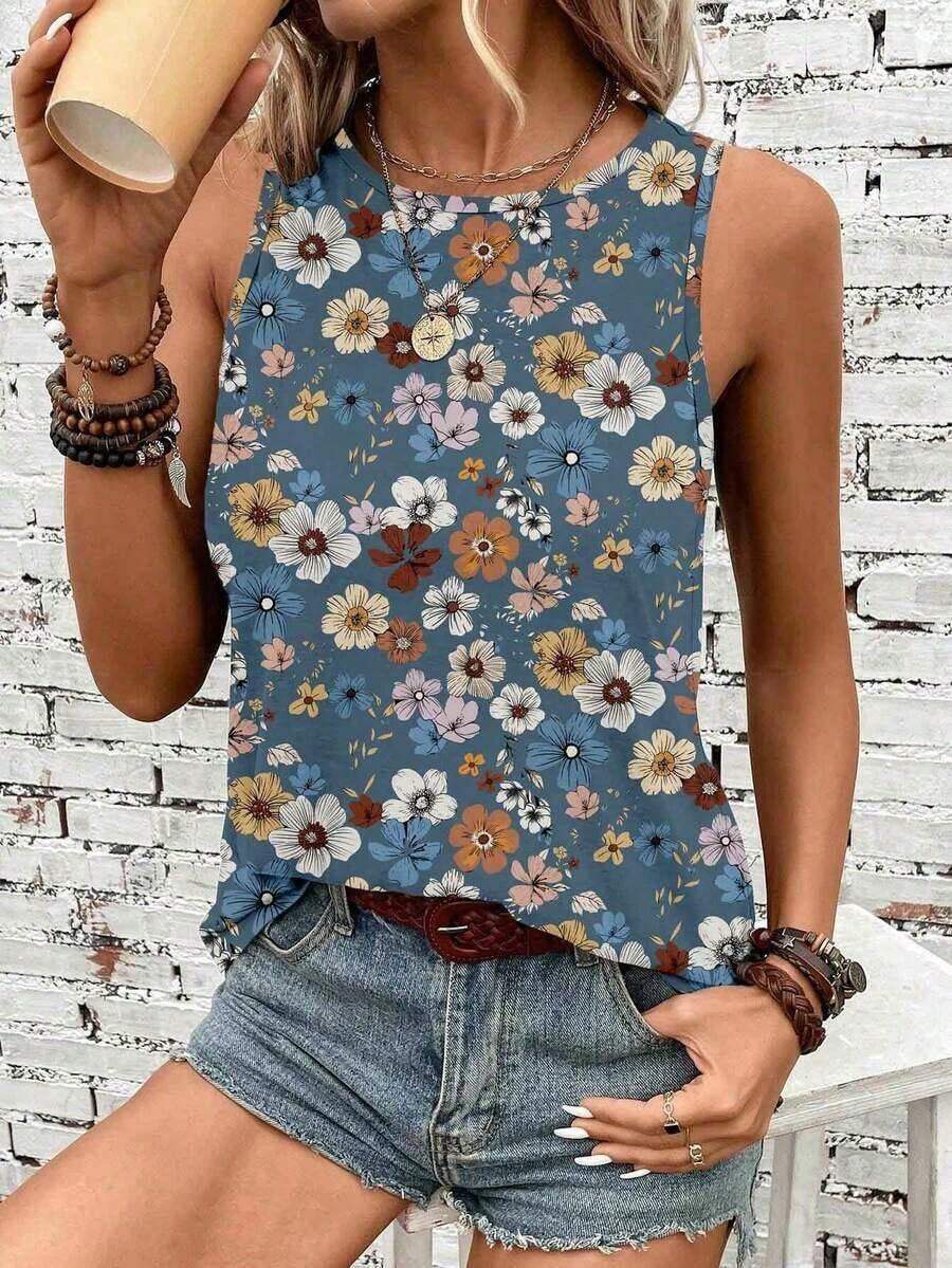 Top de tirantes de cuello redondo a rayas de colores para mujer, apto para primavera y verano - Multicolor 10 - Ver 1
