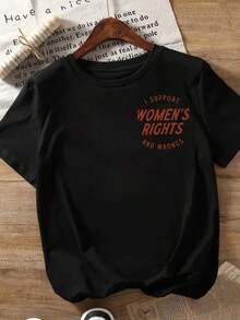 Camiseta Deportiva Casual para Mujer - Estampado "Apoyo los Derechos y los Malos Derechos de las Mujeres", Cuello Redondo, Manga Corta, Color Negro, Ropa Casual Cómoda, Diseño Clásico para Mujer |     Corte relajado |     Plus Size blusas para mujer camisa - Negro - Ver 3