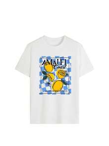 Short-Sleeved T-Shirt With Round Neck, Letter And Fruit Print, Casual, Versatile, Essential For Everyday Wear And Holidays, White - 白色 - 查看 2