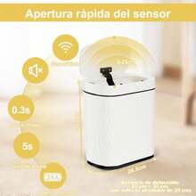 Botes de Basura8L Cubo De Basura Automático Con Sensor Para Baño Cubo de Basura de Plástico Botes de Basura Inteligente inteligente con tapa para Inodoro Blanco con borde negro - Blanco con borde negro - Ver 2