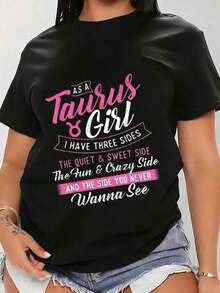 As A Taurus Woman, I Have Three Sides: The Calm And Sweet Side, The Fun And Crazy Side, And The Side You Never Want Her To See. Women's Zodiac Sign T-Shirt, Astrology Gift Idea, Birthday Gift For Her, Cotton Tee. - 黑色 - 查看 8