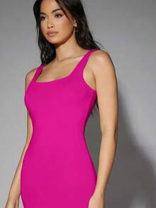 Vestido tank de espalda baja unicolor - Rosa Fucsia - Ver 4