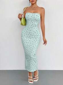 Vestido de tirantes ajustado con estampado floral ditsy en rosa de verano - verde menta - Ver 1