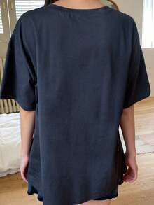 Camiseta oversize de verano con bordado de pato y escote de hombros caídos - Azul marino - Ver 2
