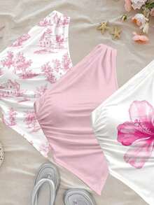 Top corto con escote asimétrico y drapeado sin mangas para mujer, estilo Y2K - Rosa Pálido - Ver 4