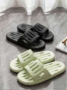 1 Pair PVC Hollow Breathable Quick-Drying Slippers, Anti-Slip Rubber Soft Bottom, Suitable For Home, Hotel, Guest - Slippers - View 2