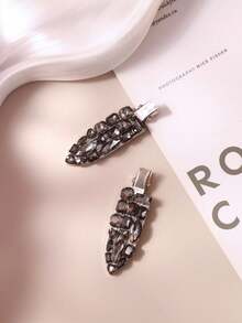 1 chiếc kẹp tóc barrette kiểu Pháp đính ngọc trai pha lê màu đen súng, kẹp tóc mái bên sang trọng cho cô dâu, thanh lịch cho đám cưới, tiệc tùng, đeo hàng ngày, kẹp tóc trượt, kẹp tóc càng cua - Súng đen - Xem 3