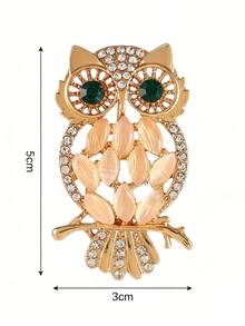 1pc Cat Eye Stone Owl Brooch, Casual Versatile Fashion Accessory - Owl Gold - View 8