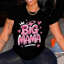 Camiseta Casual de Manga Corta para Mujer, Talla Grande, con Estampado Gráfico 'BIG MAMA' con Corona y Corazones, Diseño Geométrico, Transpirable, Cuello Redondo, Lavable a Máquina, para Todas las Temporadas, Cómoda y a la Moda, de Tela de Algodón FUU0 - Blanco - Ver 10