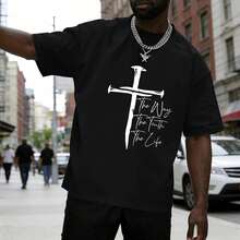 Camisetas Cristianas para Hombre, Camiseta con Cruz de Fe, Camisetas Religiosas de Jesús, Camisetas con Versículos Bíblicos Inspiradores, Camisetas Gráficas de Talla Grande LQSN - Negro - Ver 4