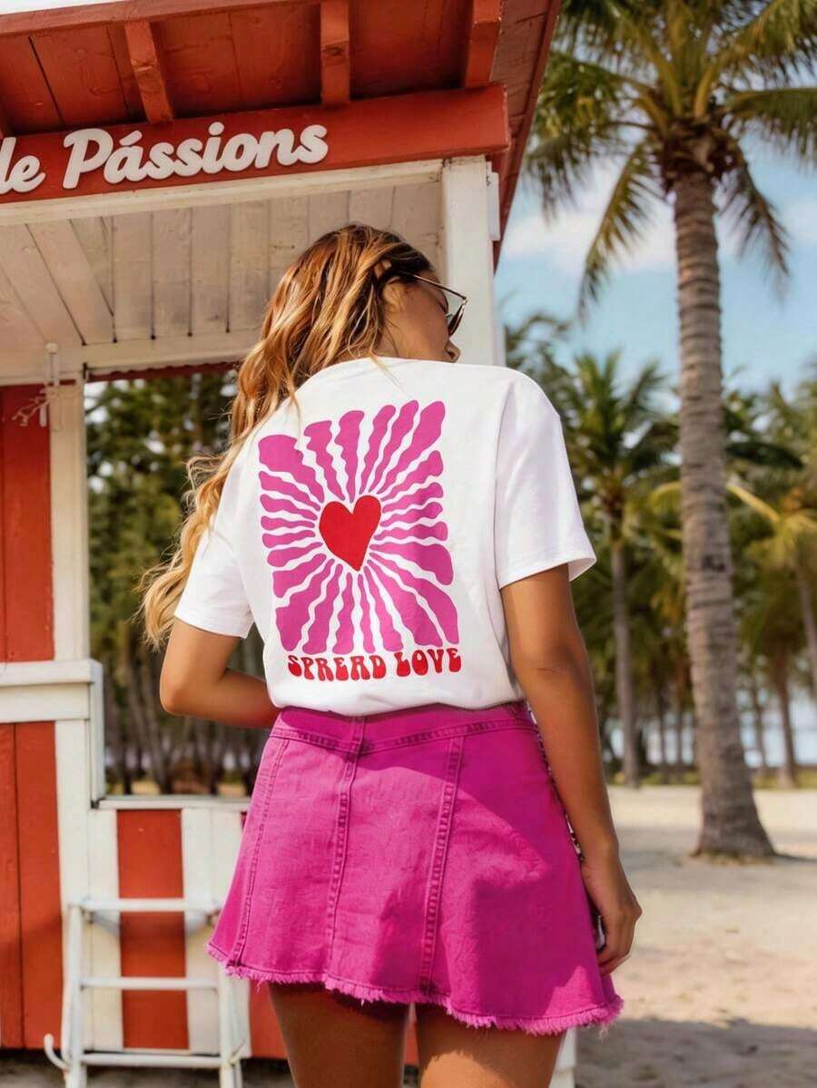 Camiseta de mujer, camiseta de manga corta con gráfico de estilo casual de calle, top de verano lindo - Blanco 3 - Ver 1