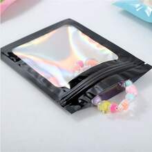 50 piezas Bolsas de embalaje rosa, bolsas transparentes para exhibir accesorios colgantes, bolsas autosellantes para cables, cosméticos, bolsas de empaque holográfico - Láser negro - Ver 4