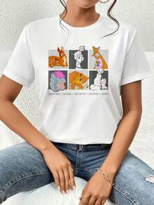 Illustration Of Several Cute Animals Hugging Their Young, Symbolizing Maternal Love In Different Forms With Touches Of Tenderness And Warmth, Ideal For Expressing Family Affection. Comfortable Casual Women's T-Shirt For Everyday Wear. - 白色 - 查看 6