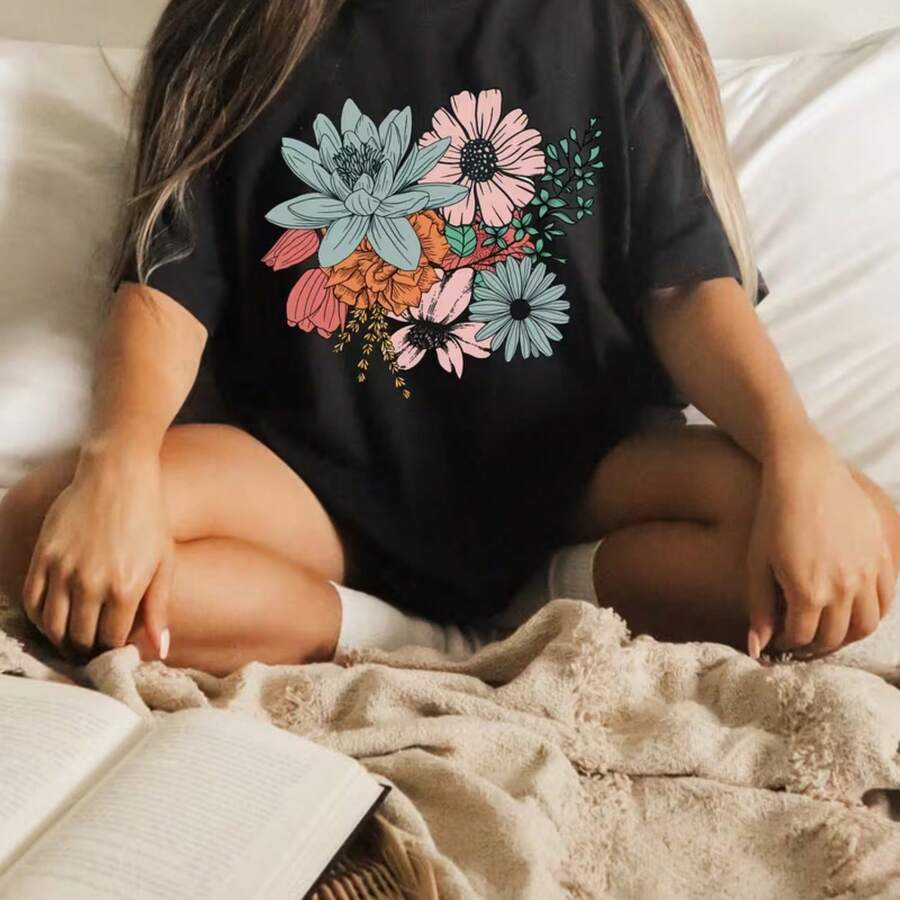 Printed T-Shirt For Men And Women - 黑色 - 查看 1